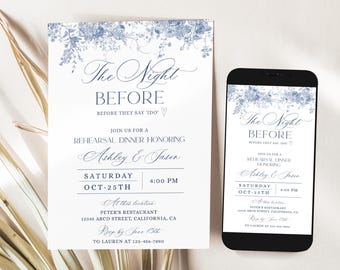 Blue Floral Rehearsal Dinner Invitation Template (Digital Download)