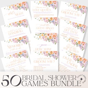 50 Bridal shower games bundle, Floral bridal shower bundle, Games Printable, Shower Games B048