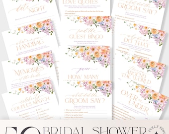 50 Bridal shower games bundle, Floral bridal shower bundle, Games Printable, Shower Games Colorful Flowers Bridal B048