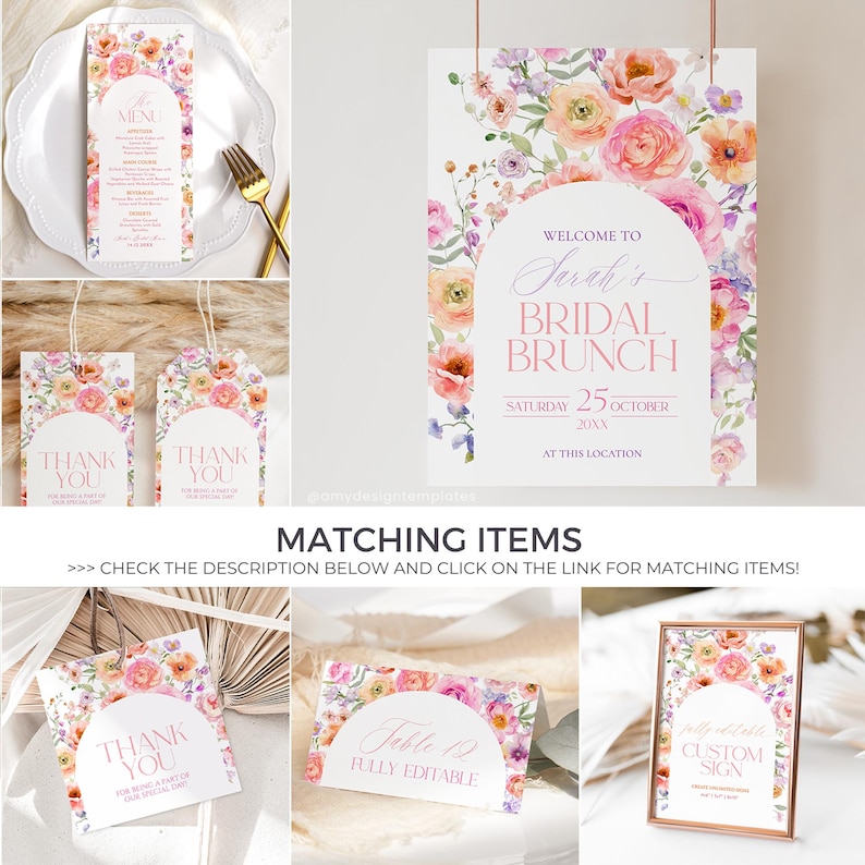 Floral Bridal Brunch Invitation: Colorful Flowers, Editable Template (Digital Download) A048 image 8