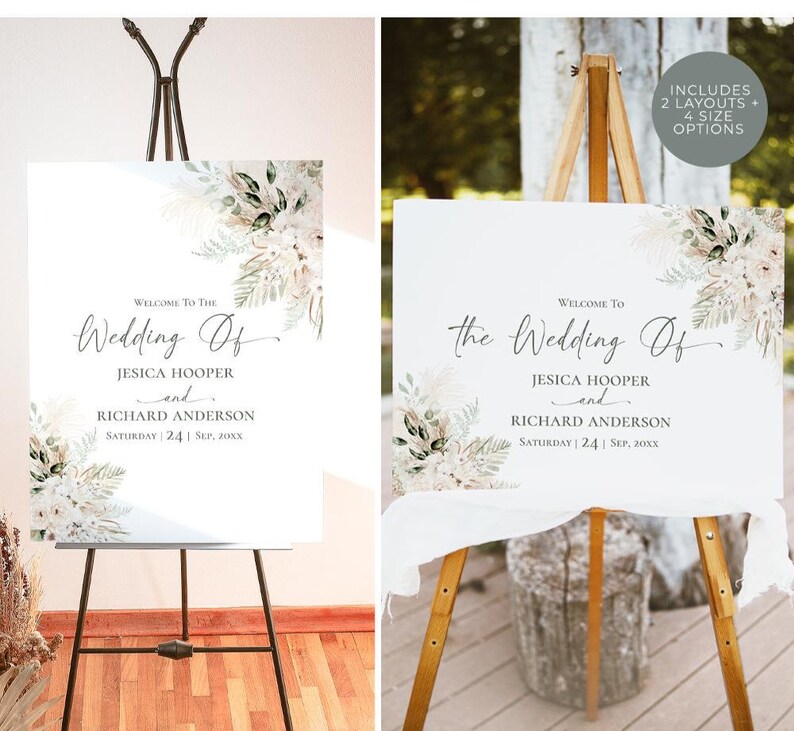 Greenery Wedding Welcome Sign: Boho Floral Template (Digital Download) D024