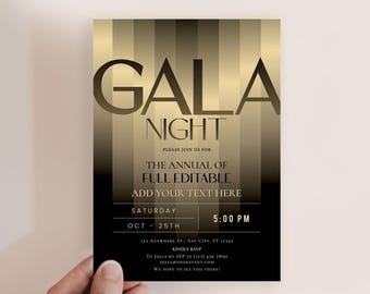 Black and Gold Gala Night Invitation Template, Printable Corporate Event Invite, Luxury Formal Party Dinner, Elegant Charity Fundraiser