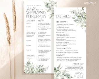Wedding Itinerary Template Printable, Minimalist Wedding Weekend Itinerary Template, Timeline Schedule Weekend Events Editable