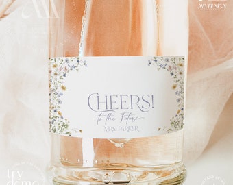 Printable Wine Label, Wine Bottle Labels, Custom Champagne, Wildflower Bridal Shower Champagne Bottle Label Template B034