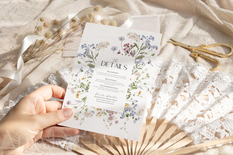 Wildflower Wedding Invitation Suite Template Botanical Wedding Invite Set Floral Garden Wedding Invitation Set Meadow Wedding