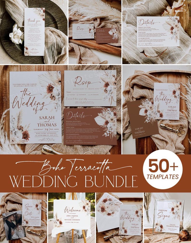 Boho Terracotta Wedding Invitation Bundle