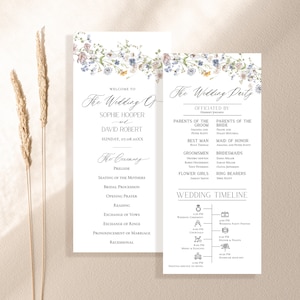 Wildflower Wedding Program Template, Modern Order of Service, Catholic Ceremony, Ceremony Program Editable Template D026