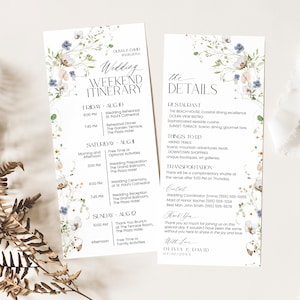 Wedding Itinerary Template 4x9 inches, Weekend Itinerary Editable, Wildflower Wedding Timeline Schedule Minimalist Template