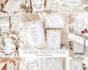 Wildflower Wedding Invitation Template Bundle: Botanical Invite Suite D007