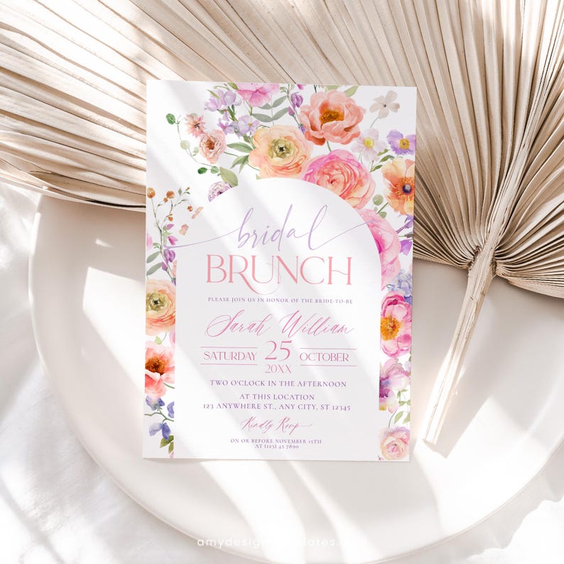 Colorful Bridal Shower Brunch Invitation with Vivid Flower Design – Printable Template