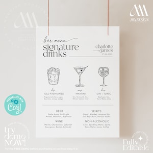 Modernes Signature Drink Schild Vorlage, Signature Cocktails Schild Modernes Hochzeit Bar Schild Printable Signature Cocktails D008