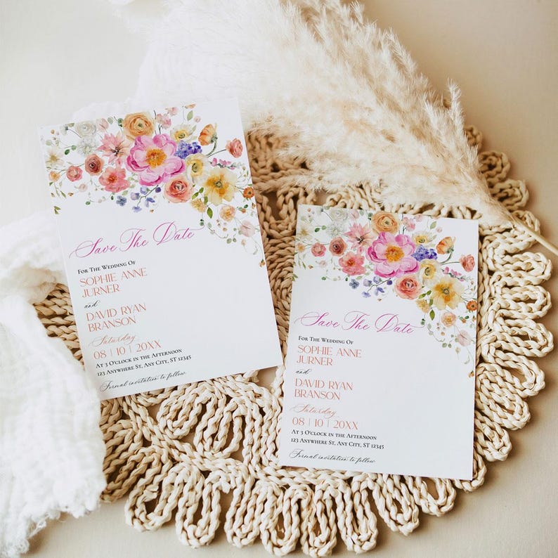Bright Floral Save The Date Card, Colorful Flowers Save The Date Template with Photo, Save Our Date Instant Download E083