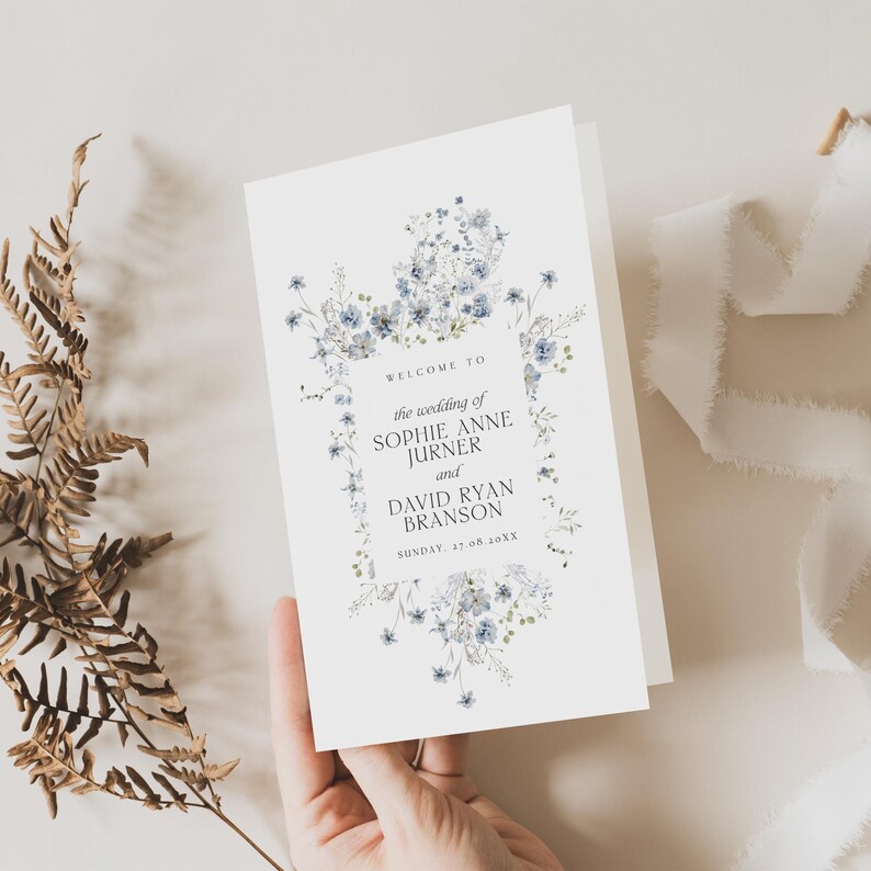 Wildflower Wedding Program Template, Catholic Wedding Program Template, Ceremony Programs, Order of Service Church Booklet Printable D004