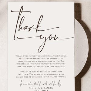 Minimalist Thank You Napkin Note, Place Setting Thank You, Wedding Table Thank You Template