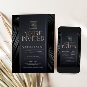 Business invitation template, Corporate Party Dinner digital invitation editable Instant Download, You&#39;re invited Corjl C017
