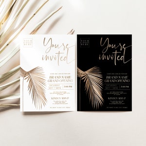 Gold Business invitation template, Corporate Party Dinner Invite Template, You&#39;re invited Template Printable Download Golden Leaves C016