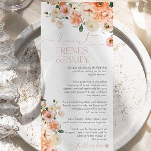Peach Citrus Bridal Shower Menu Template: Floral Thank You Note (Digital Download) B007