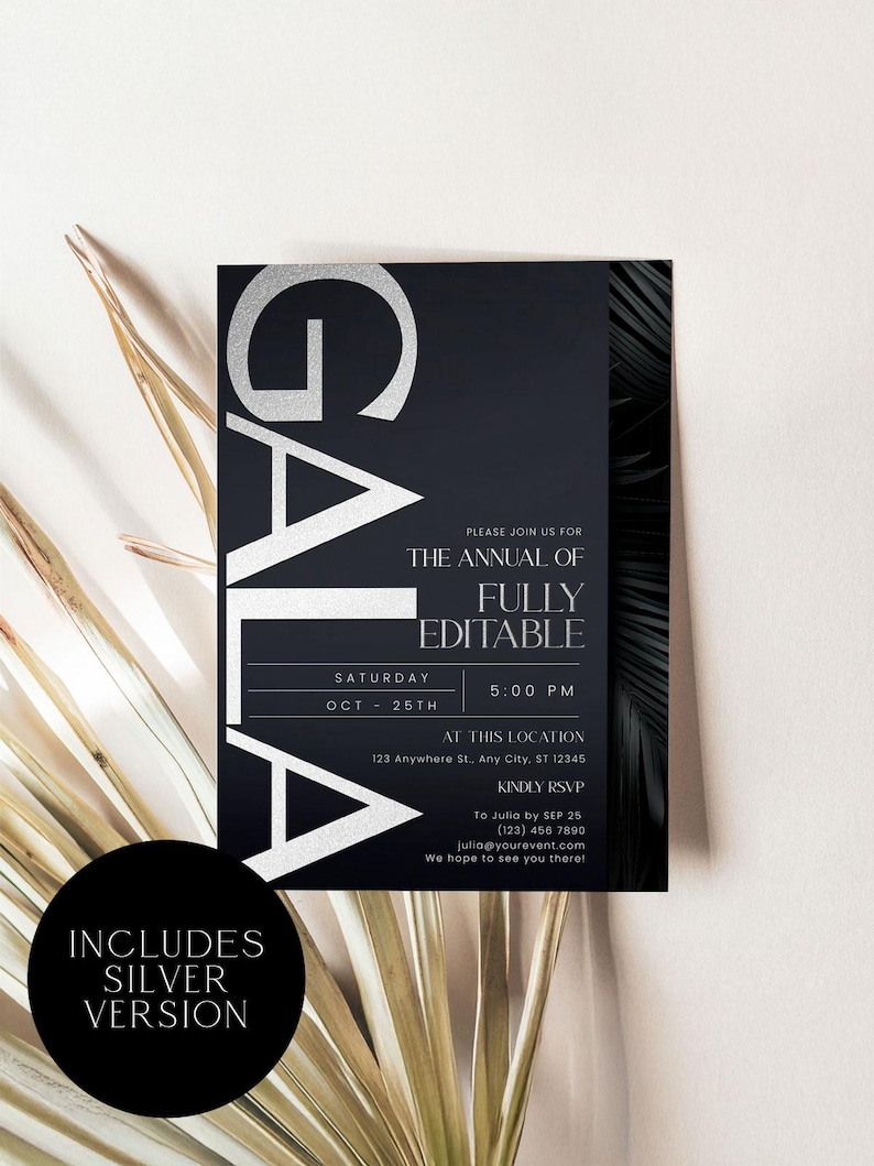 Editable Gala Invitation Template: Dinner Party, Business Event (Digital Download, 5x7 inches) image 3