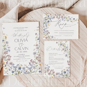 Wildflower Wedding Invitation Suite Template, Botanical Wedding Invitation Template, Wildflower Wedding Template, Botanical Template #498