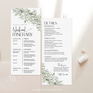 Greenery Wedding Itinerary Template, Eucalyptus Wedding Weekend Itinerary Template, Timeline Schedule Weekend Events