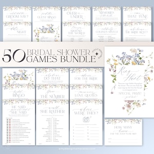 Wildflower bridal shower games bundle, Wildflower bridal shower bundle, 50 Games Printable, Shower Games B017