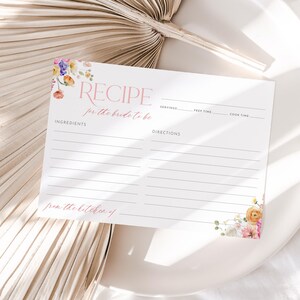 Bewerkbare receptkaartsjabloon, kleurrijke bloemenbrunchbrunch Receptkaarten afdrukbaar Bright Floral Garden B066
