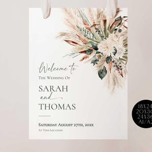 Rustic Greenery Welcome Sign Template, Wedding Welcome Signs, Large Signage Templates Printable Pampas Grass E008