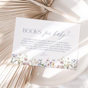 Boeken voor babykaart, afdrukbare boeken voor babyverzoek, wilde bloemen babyshower invoegen, boekverzoekkaart direct downloaden G001