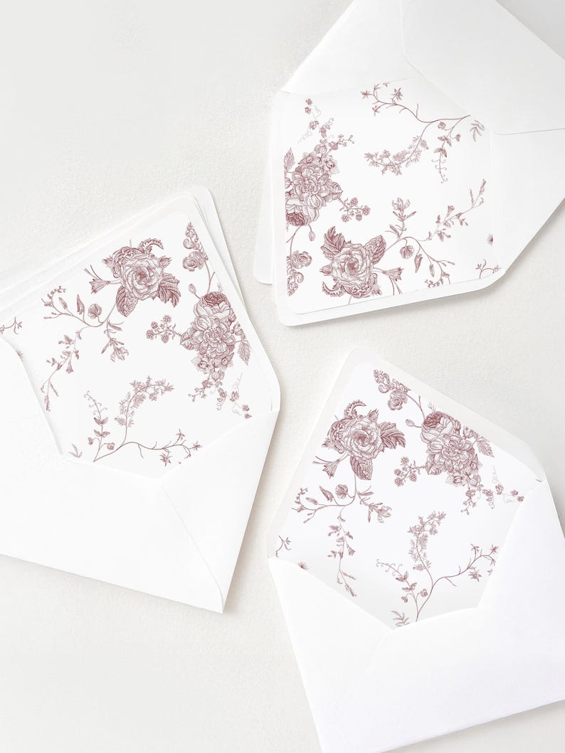 French Toile Envelope Liner Template, Pink Monogram Wedding Envelope Liner Template A1 A2 A6 A7 C5 C6, Digital File SVG, Instant Download