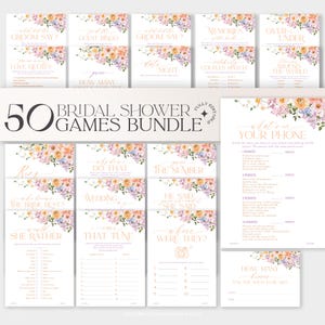 50 Bridal shower games bundle, Floral bridal shower bundle, Games Printable, Shower Games B048