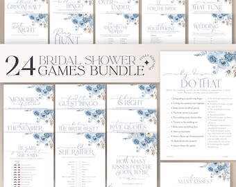 Dusty blue bridal shower games bundle, Blue bridal games printable B012