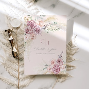 Mauve Greenery Boho Dusty Rose Wedding Invitation Set: Pampas Grass (Printable Download) E009 image 5