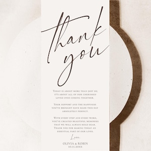 Minimalist Wedding Table Thank You Template: Editable Napkin Note (Digital Download)