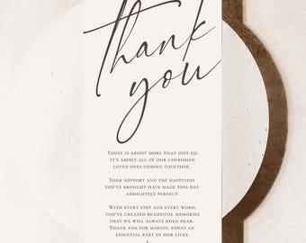 Minimalist Wedding Table Thank You Template, Thank You Napkin Note, Dessert Wedding, Place Setting Thank You Editable