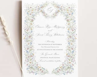 Wildflower Save the Date Template, Editable Watercolor Floral Wedding Invitation Card Digital Download