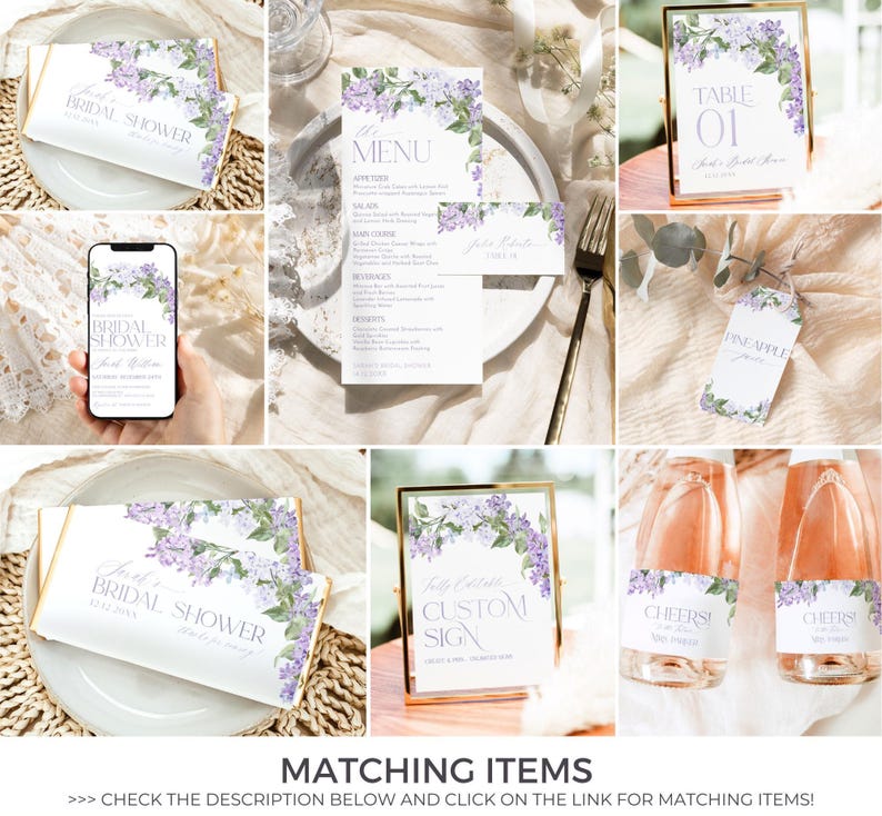 Lilac Floral Wedding Place Card Template (Digital Download) B001 image 10