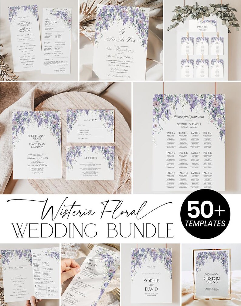 Purple Wisteria Wedding Seating Chart Template Printable, Seating Charts Sign, Find Your Seat Sign, Floral Wedding Seating Plan D014