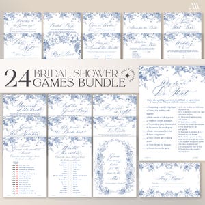 Something Blue bridal shower games bundle, Blue bridal games printable Monogram B037