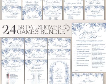 Something Blue bridal shower games bundle, Blue bridal games printable Monogram B037