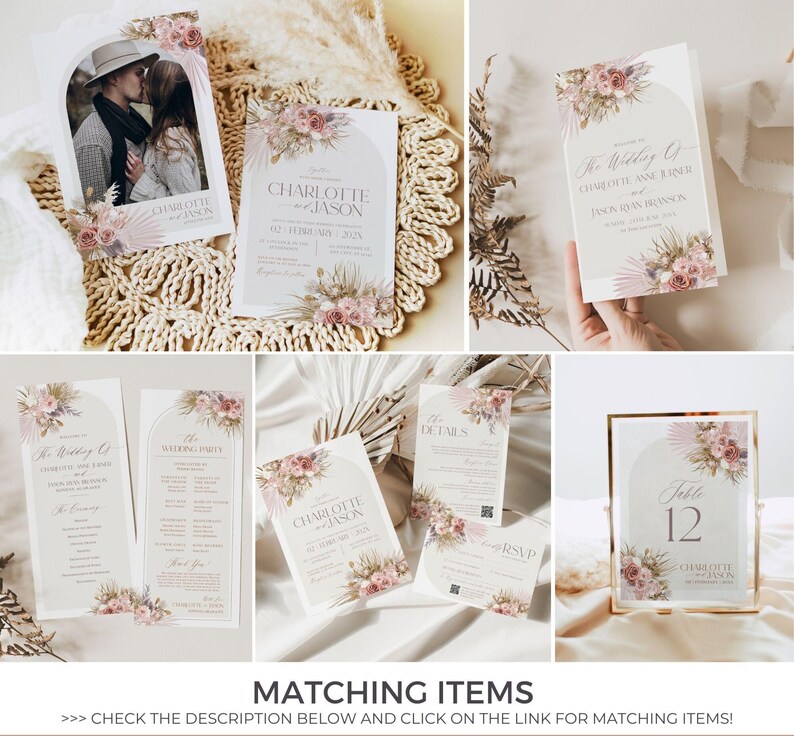 Boho Wedding Thank You Note: Pink Floral Table Setting (Printable) D016 image 9