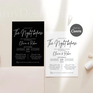 Minimalist Wedding Rehearsal Template Canva, Editable The Night Before Rehearsal Dinner Invitation, Modern Rehearsal Invite Canva Edit #352
