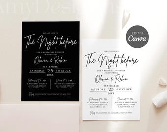Minimalist Wedding Rehearsal Dinner Invitation Template: Editable Canva (Digital Download)