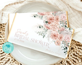 Dusty Pink Roses Chocolate Bar Wrapper Template (Digital Download) B008