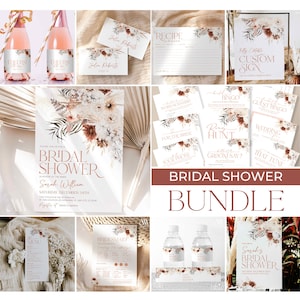 Boho Bridal Shower Bundle Editable Template, Boho Bridal Shower Invitation Template, Bridal Shower Games Bundle B006
