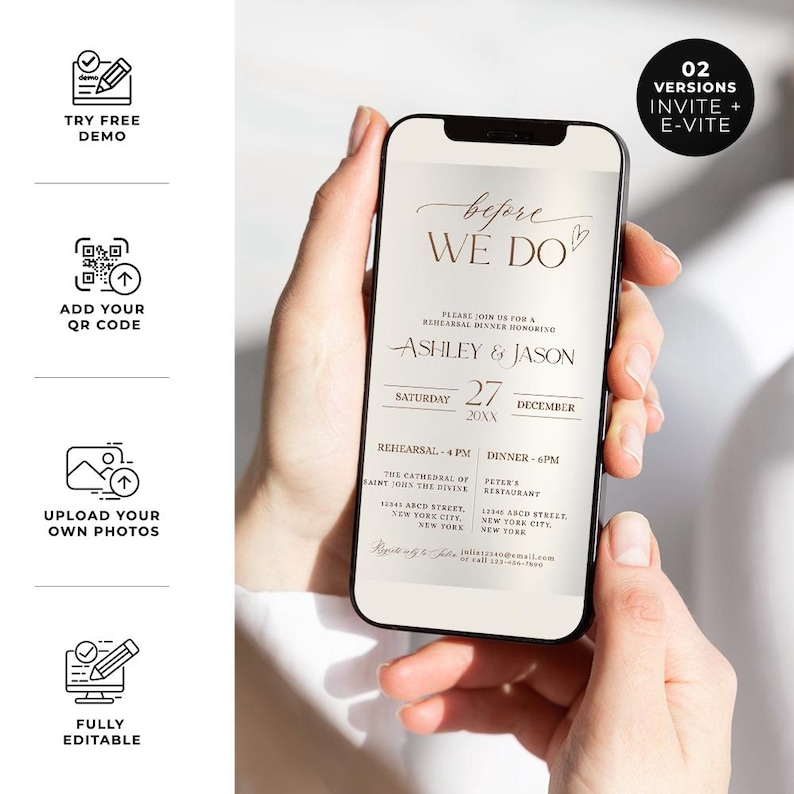 Wedding Rehearsal Dinner Invitation Template, Minimalist Rehearsal Dinner Invite, Before We Do Rehearsal Dinner Electronic Template