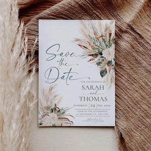 Greenery Wedding Save The Date Template with Photo, Sage Green Save The Date Card, Boho Wedding Printable E008