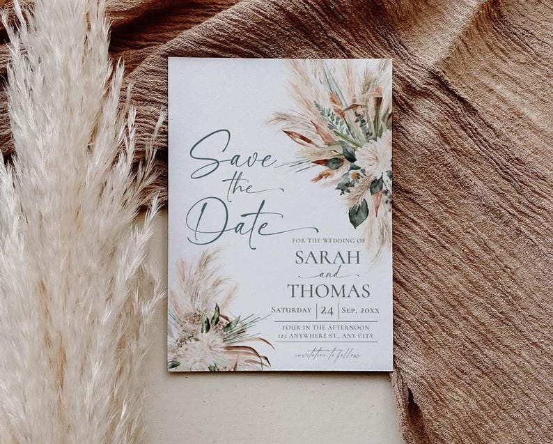 Greenery Wedding Save The Date Template with Photo, Sage Green Save The Date Card, Boho Wedding Printable E008