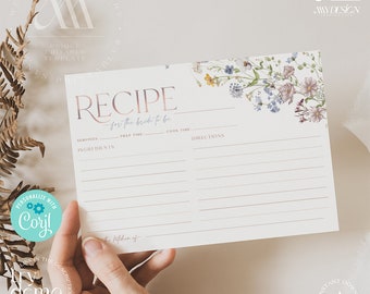 Wildflower Bridal Shower Recipe Card Template (Printable) B016