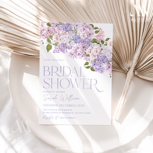 Purple Floral Bridal Shower Invitation: Lilac Hydrangea Template (Digital Download)