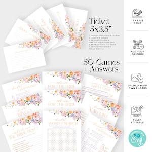 50 Bridal shower games bundle, Floral bridal shower bundle, Games Printable, Shower Games B048